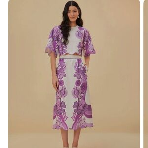 COPY - FARM RIO cream and purple cropped top and midi skirt set . Made in linen…